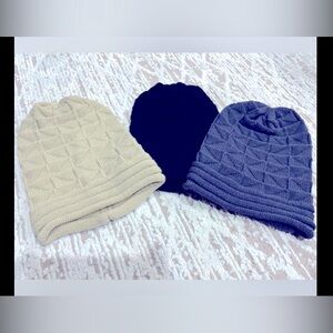 Bundle of 3 Women’s Knit Slouchy Beanies.  (OS)
   — Beige-Black-Charcoal Grey —
